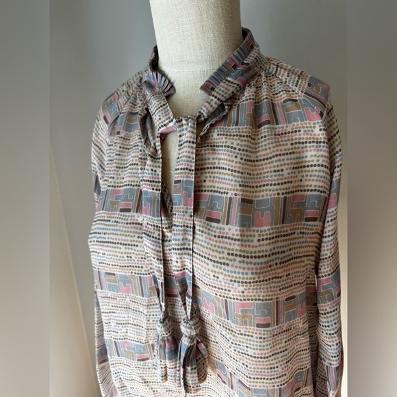 Calypso St Barth Boho Spotted Print Tie Neck Long Sleeve Peasant Blouse Sz S - Picture 3 of 11